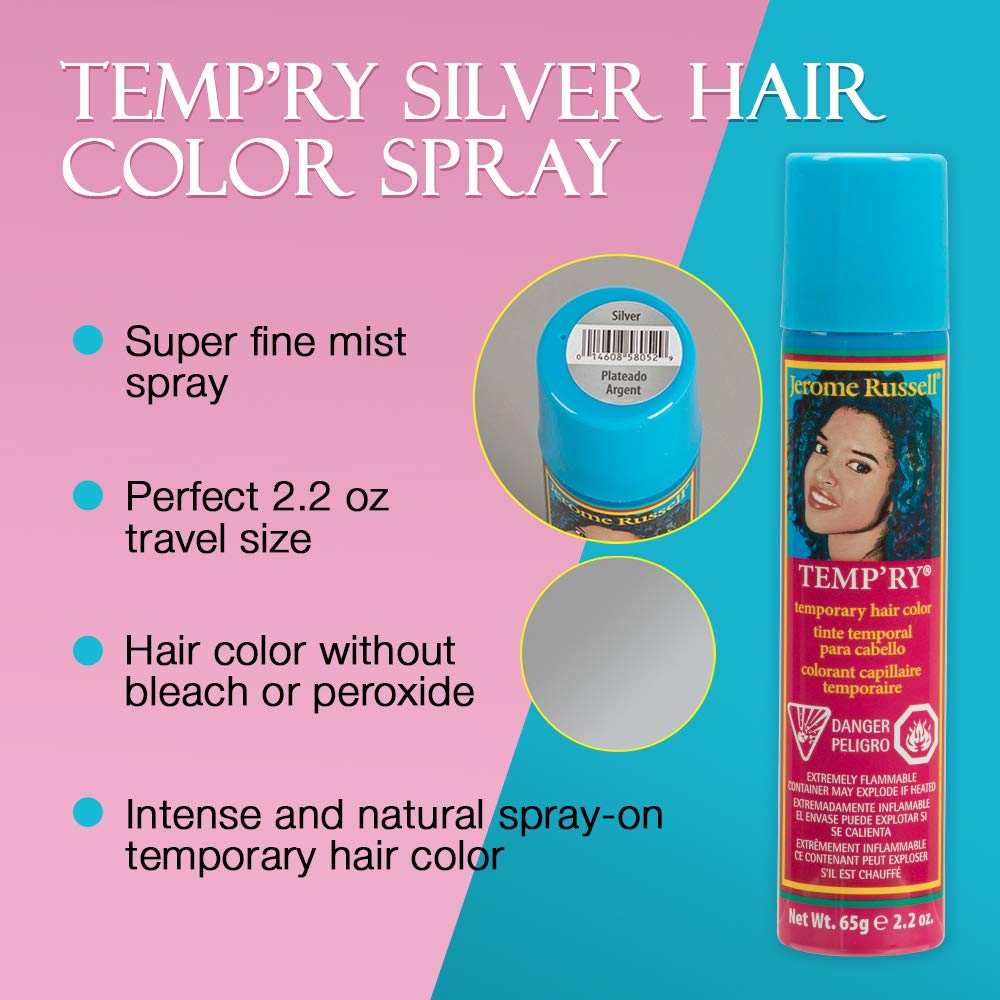 Jerome Russell Temp’rye Silver Temporary Hair Color Spray - Intense Spray-On Fast-Drying Non-Sticky, Cruelty-Free BPA-Free, 2.2 oz, 3 Pack Beauty & Personal Care Jerome Russell