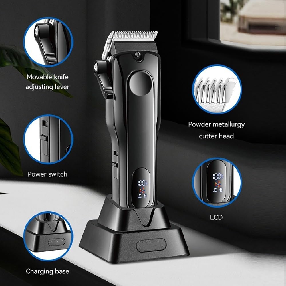 GLESVOWIO Pro Hair Clipper Rechargeable Trimmer for Men Cordless Professional Beard Electric Cutting Machine Two Motor Speed Beauty and Personal Care GLESVOWIO