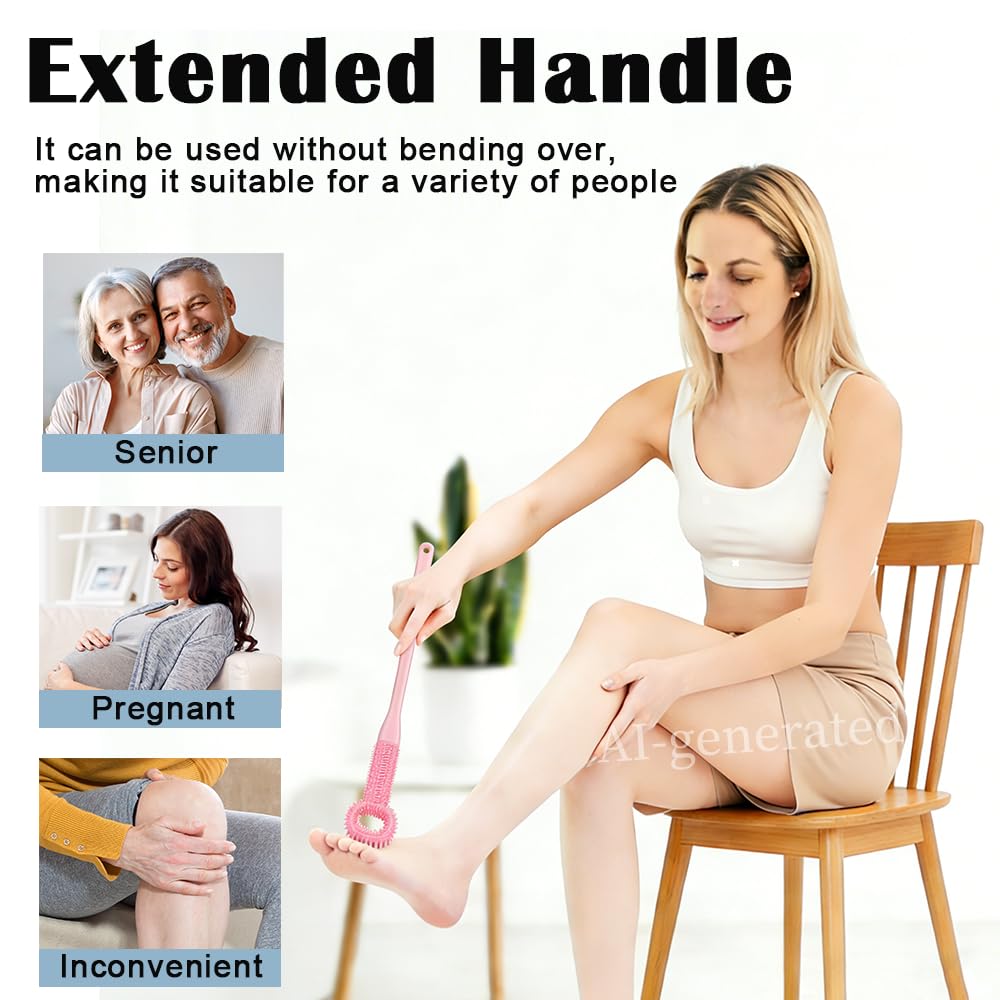 Hahaluk 2 Pack Foot Brush in Shower, Extended Handle Foot Scrubber, Soft Rubber for Cleaning Dead Skin, Dense Foam Toe Cleaning with Hanging Beauty and Personal Care HAHALUK