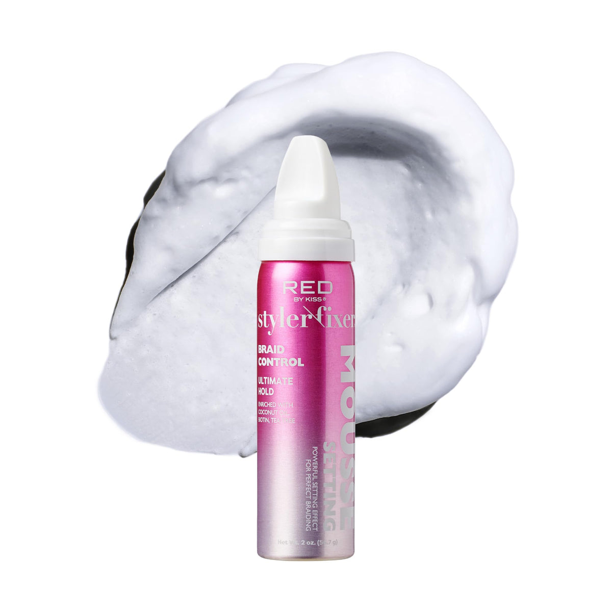 Red by Kiss Setting Mousse Braid Frizz Control, Curl Definition, Shine, Maximize Volume, Ultimate Hold, Long Lasting, Non Sticky Creamy Foam Style Beauty & Personal Care Red by Kiss