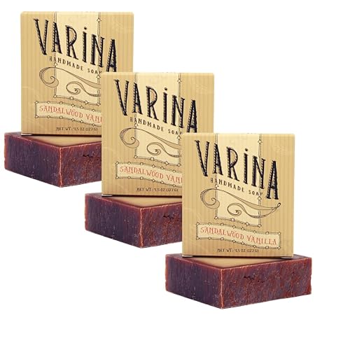 Varina Natural Sandalwood Vanilla Bar Soap - Gentle Cleansing for Sensitive Skin, Floral - 3 Pack Beauty & Personal Care Varina