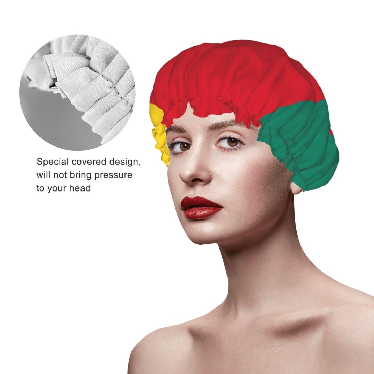 Cameroon Flag Prints Shower Cap Double Layer Lined Waterproof Bathing Shower Hat Beauty and Personal Care Hayyett