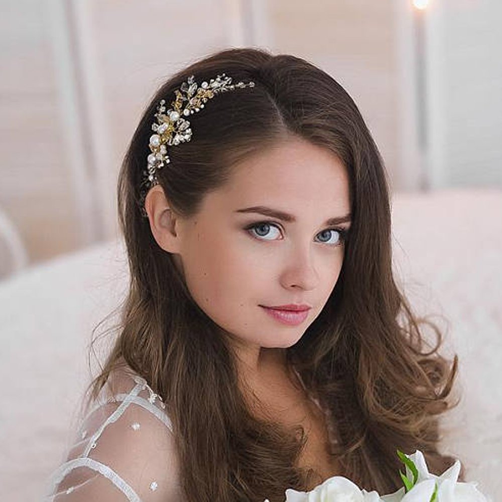 Kercisbeauty Wedding Bridal Bridesmaids Flower Girl Crystal and Pearl Side Hair Comb Slide Headpiece Long Curly Bun Hair Accessories for Prom (Rose Beauty & Personal Care Kercisbeauty