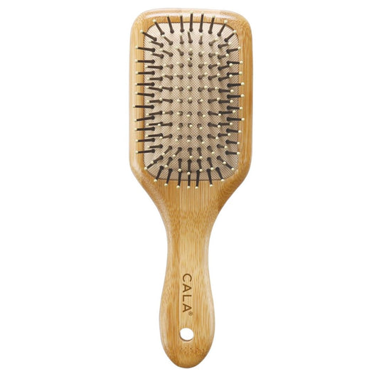CALA Bamboo Paddle Hair Brush, Medium Size, Eco-Friendly Bamboo Handle, Flexible Cushion Base & Ball-Tipped Bristles, Gently Detangles Wet or Dry