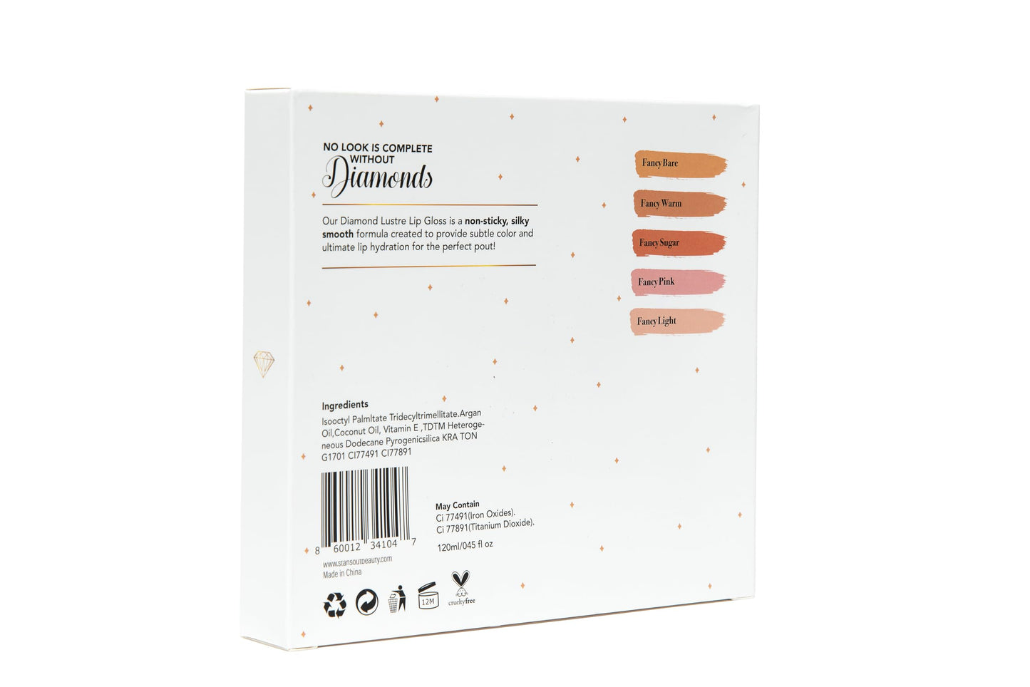 StansOut Diamond Lustre Lip Gloss Bundle - 5 Pack - New Exquisite Packaging - Fancy Warm, Light, Pink, Sugar, Bare - Vitamin E & Argan Oil Infused - Beauty & Personal Care StansOut Beauty Company