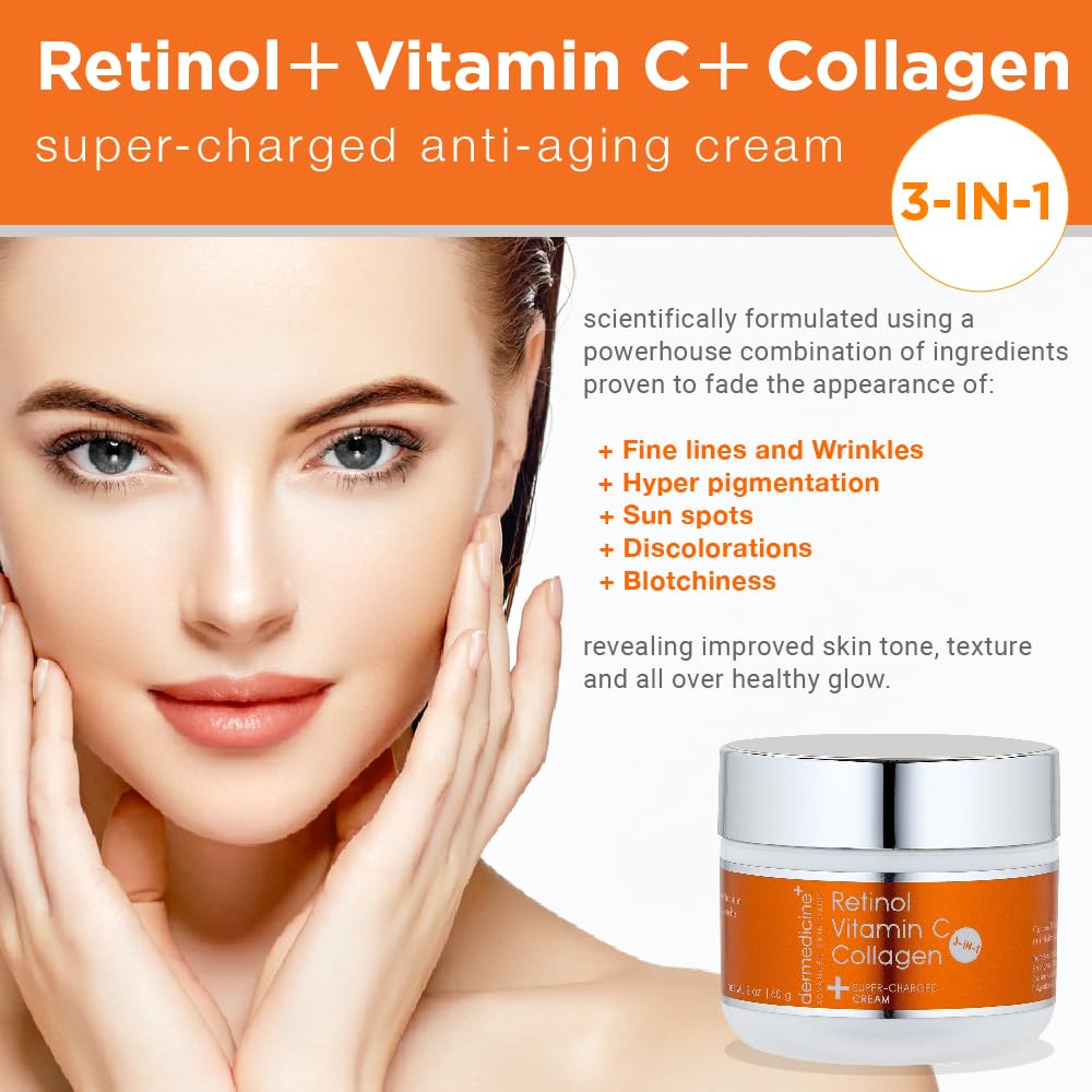 Vitamin C + Retinol + Collagen | Super Charged Anti-Aging Cream for Face | Pharmaceutical Grade Quality | Helps Smooth & Plump Fine Lines & Wrinkles Beauty & Personal Care Dermedicine