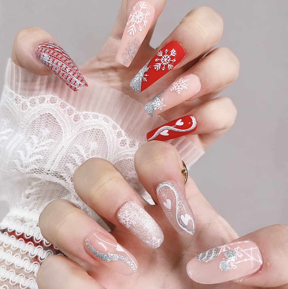 Christmas Nail Art Stickers, Snowflake Nail Decals 3D Self-Adhesive Gold Silver White Snowflake Elk Bell Xmas Tree Winter Nail Design DIY Christmas Beauty & Personal Care Qdsuh