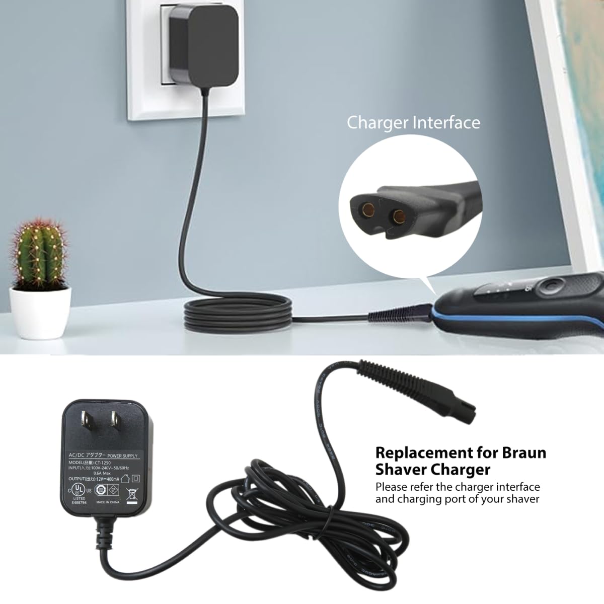 12V Shaver Charger Power Cord Replacement for Br aun Series 8:8390cc 8391cc 8410s 8413s 8417s 8450cc 8453cc 8457cc 8460cc 8463cc 8467cc Beauty and Personal Care USonline911