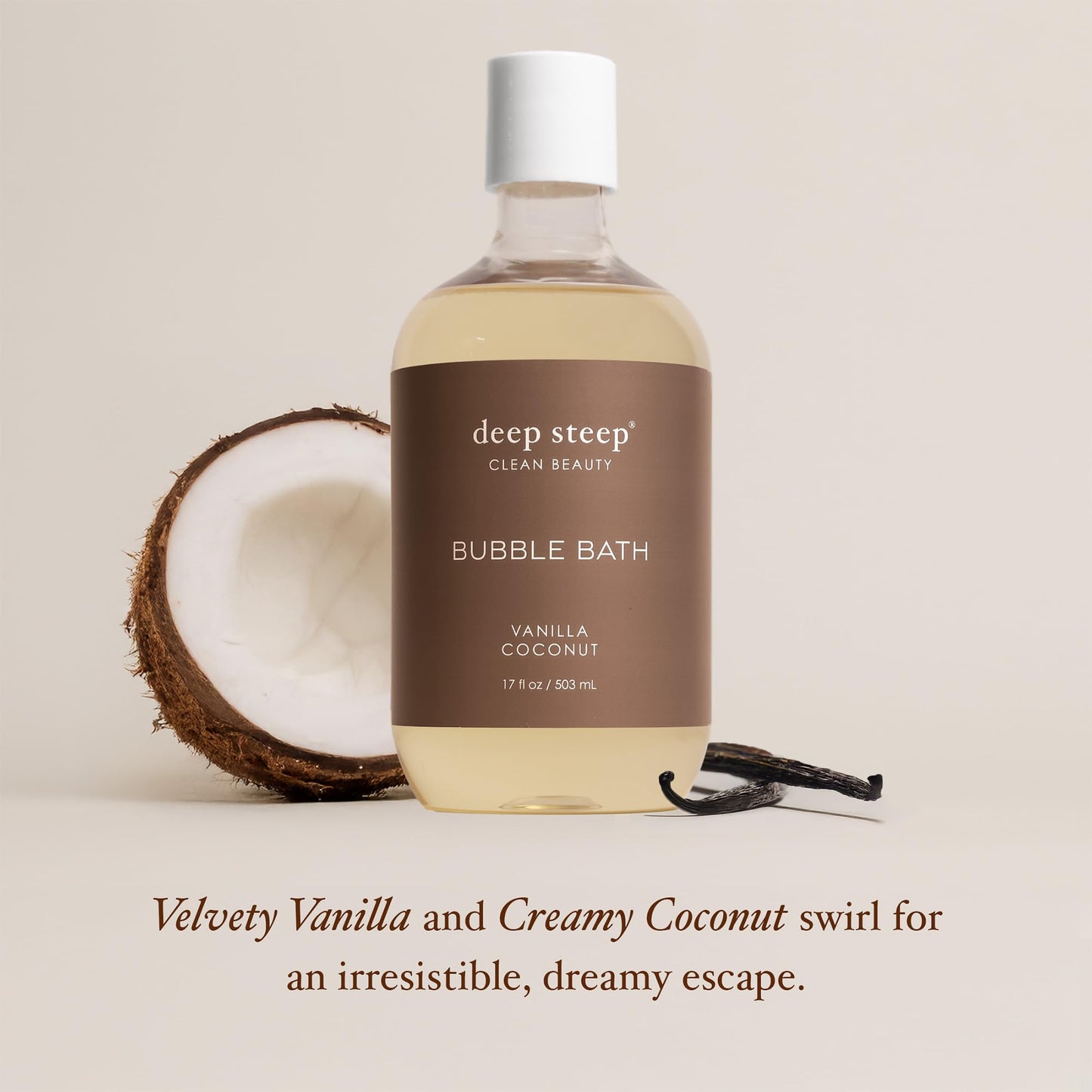 Deep Steep Vanilla Coconut Bubble Bath for Women, Hypoallergenic, Clinically Tested, Clean Formula for Sensitive Skin, Sulfate-Free, 17 fl oz Bottle Beauty and Personal Care Deep Steep