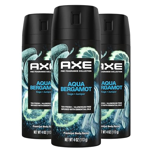 AXE Fine Fragrance Collection Premium Deodorant Body Spray for Men Aqua Bergamot 3 Count with 72H Odor Protection and Freshness Infused with Aqua Beauty and Personal Care AXE