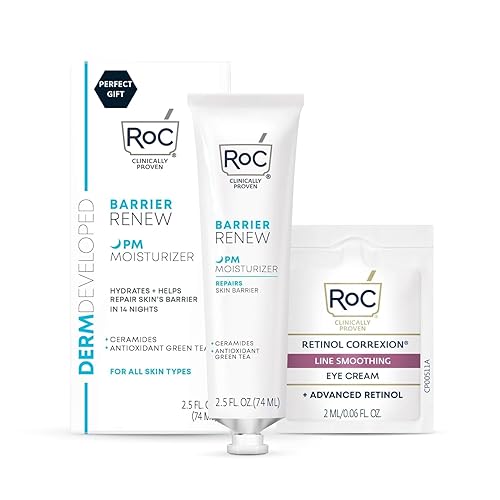 RoC Barrier Renew Night Moisturizer with Ceramides & Antioxidant Green Tea and Lipo Peptides to Renew Skin Barrier, (2.5 oz) with Retinol Eye Cream Beauty & Personal Care RoC