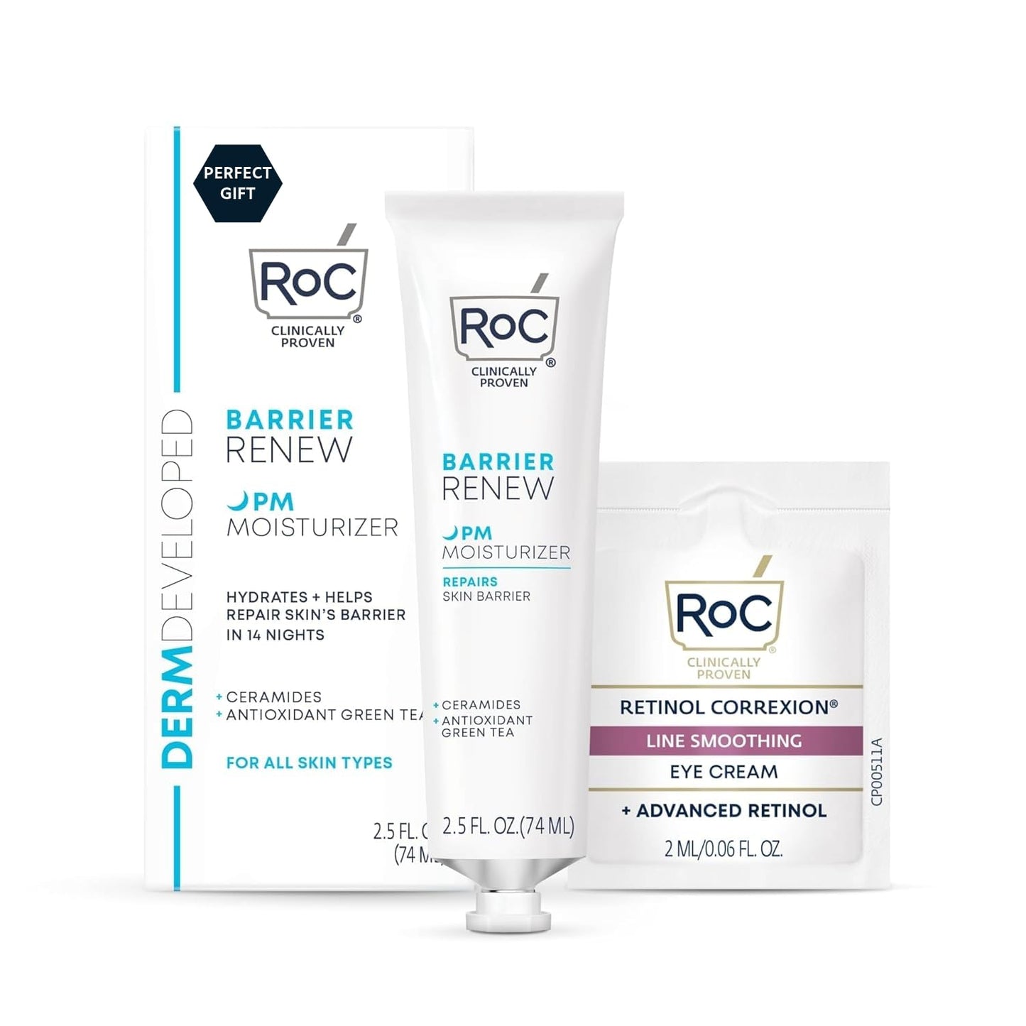 RoC Barrier Renew Night Moisturizer with Ceramides & Antioxidant Green Tea and Lipo Peptides to Renew Skin Barrier, (2.5 oz) with Retinol Eye Cream Beauty & Personal Care RoC