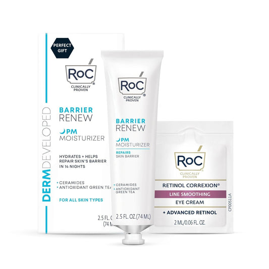 RoC Barrier Renew Night Moisturizer with Ceramides & Antioxidant Green Tea and Lipo Peptides to Renew Skin Barrier, (2.5 oz) with Retinol Eye Cream Beauty & Personal Care RoC