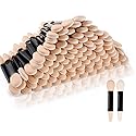 Deksias Disposable Dual Sided Eye Shadow Sponge Applicator Oval Tipped Eyeshadow Brushes Makeup Tool (50PCS, Beige white) Beauty & Personal Care Deksias