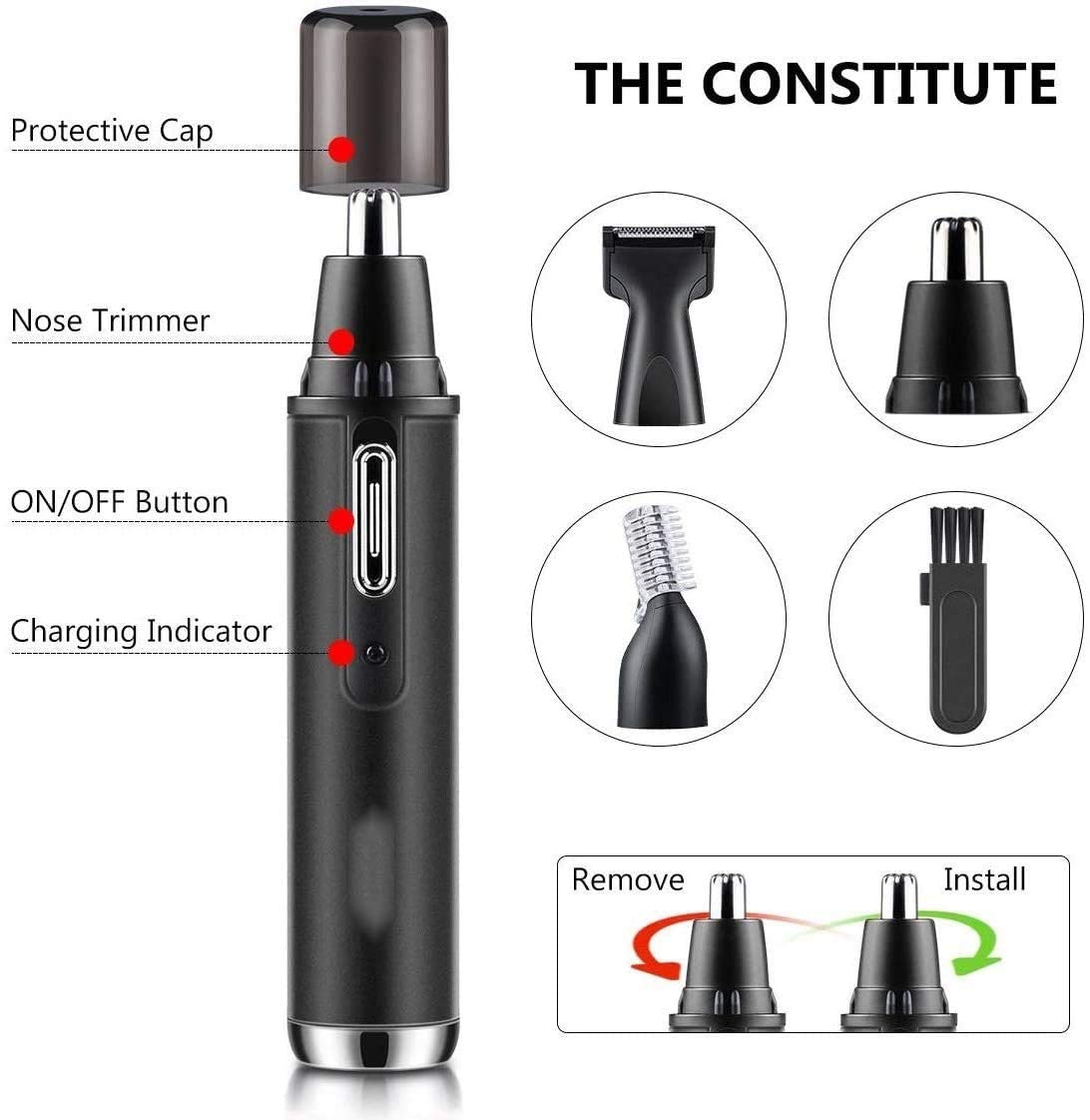 LEONYS Ear and Nose Hair Trimmer for Men, 4 in 1 USB Rechargeable Professional Eyebrow and Facial Hair Trimmer with Waterproof Head Double-Edge Beauty and Personal Care LEONYS