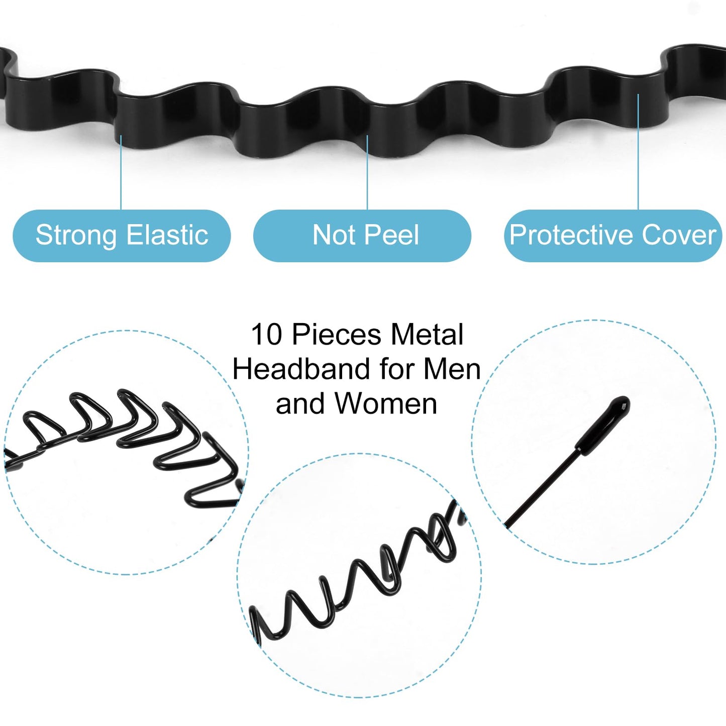 fenshine 6PCS Metal Hair Bands, Spring Wavy Hoop Unisex Black Headband Slicked Back Non Slip Sports Hairband for Women Men… Beauty and Personal Care fenshine