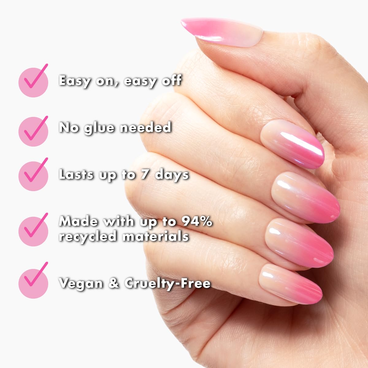 Olive & June Effects Super Stick Press-On Nails, Pink Chrome Gradient