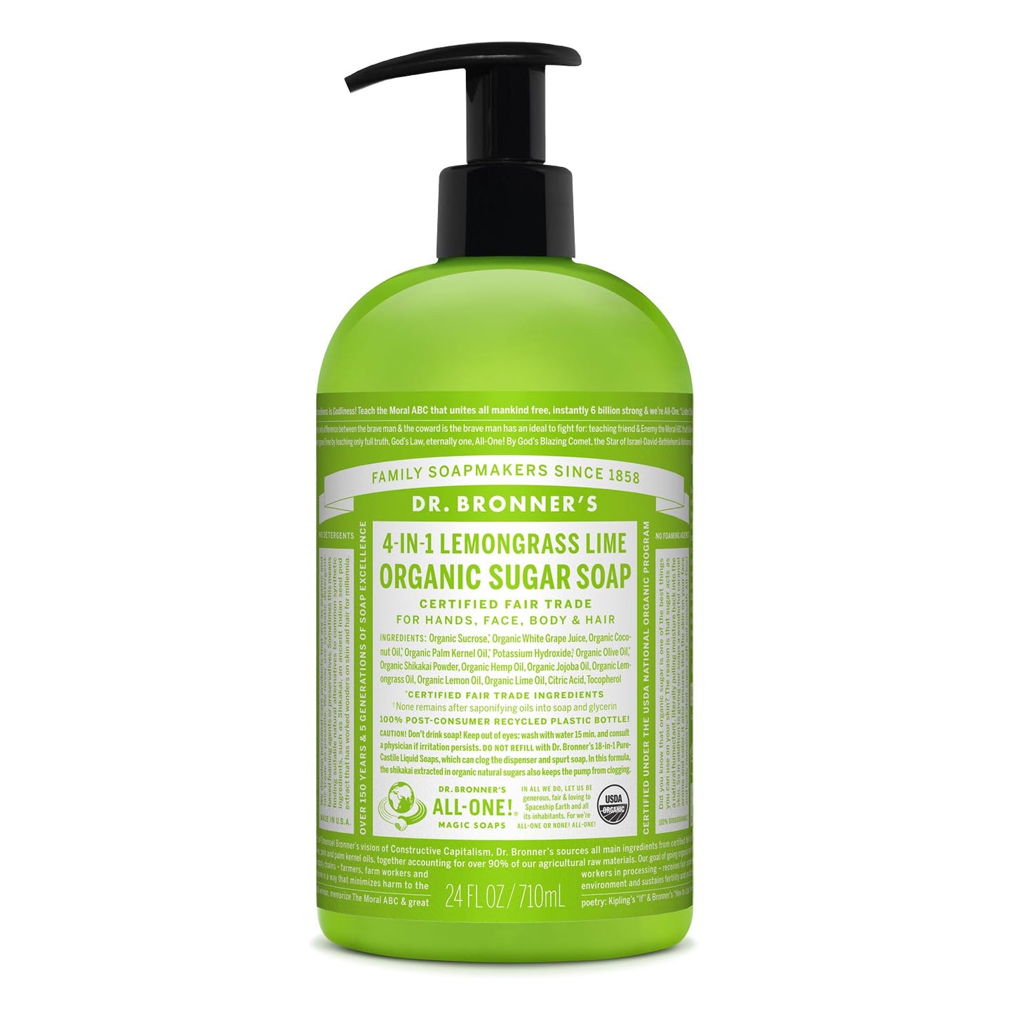 Dr. Bronner's - Organic Sugar Soap (Lemongrass, 24 Ounce) - Made with Organic Oils, Sugar and Shikakai Powder, 4-in-1 Uses: Hands, Body, Face Beauty & Personal Care Dr. Bronner's