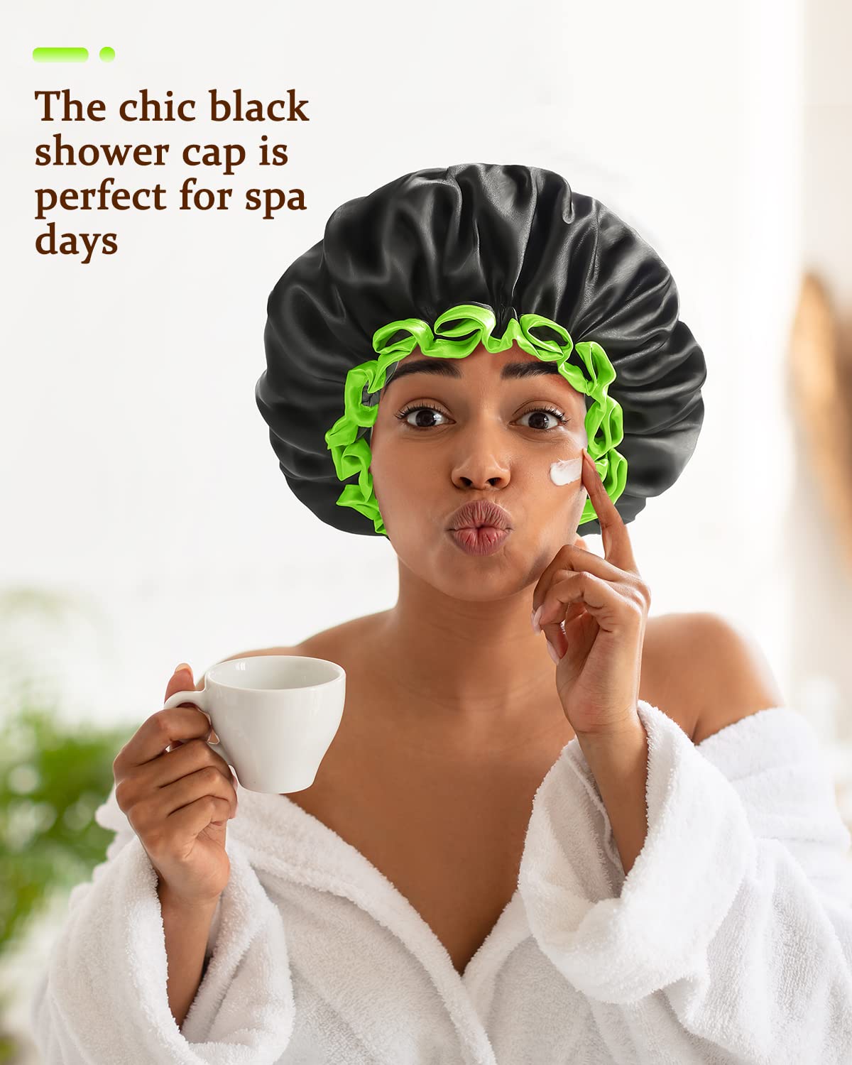 mikimini Black Shower Caps for Small Child 2 Packs, Double Layers Waterproof Bathing Hair Cap with Reusable Soft Comfortable PEVA Lining, Cute Beauty & Personal Care mikimini