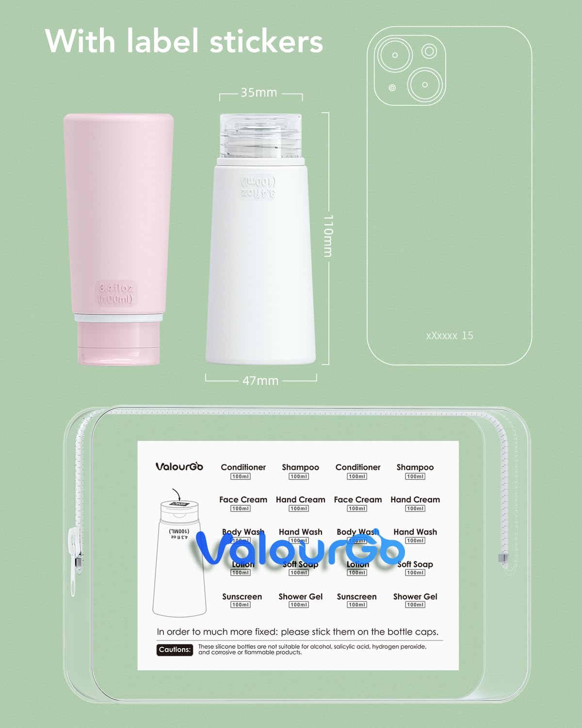 Valourgo Travel Bottles for Toiletries Tsa Approved Travel Size Containers BPA Free Leak Proof Travel Tubes Refillable Liquid Travel Accessories Beauty & Personal Care Valourgo