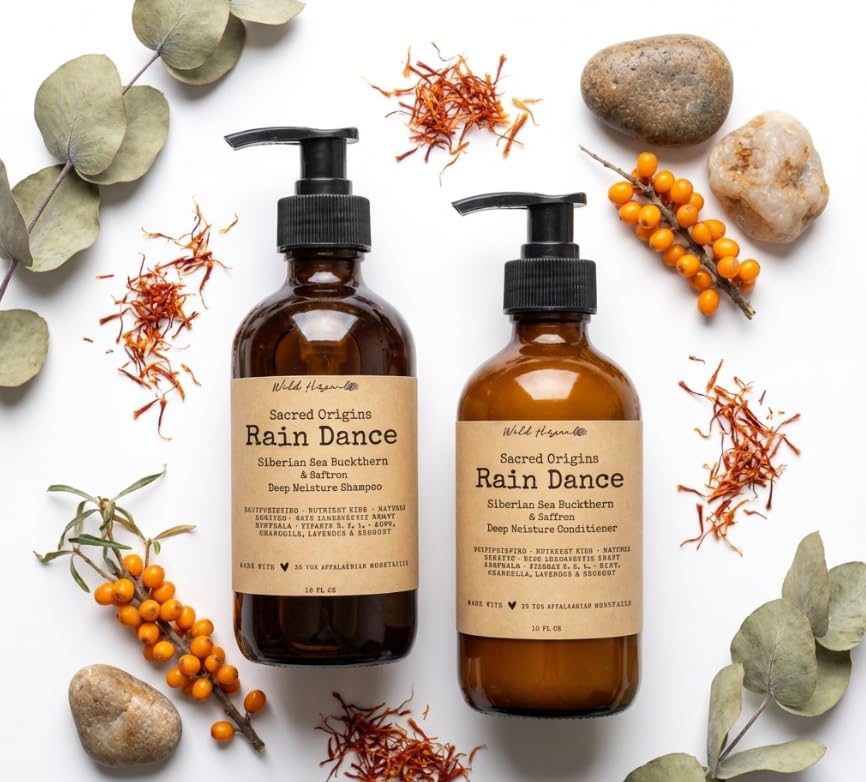Wild Hermit Wellness' Rain Dance Organic Shampoo and Conditioner Set with Sea Buckthorn & Saffron, Deep Moisture, Sulfate Free, 10 oz, 2 Count Beauty & Personal Care Wild Hermit Wellness