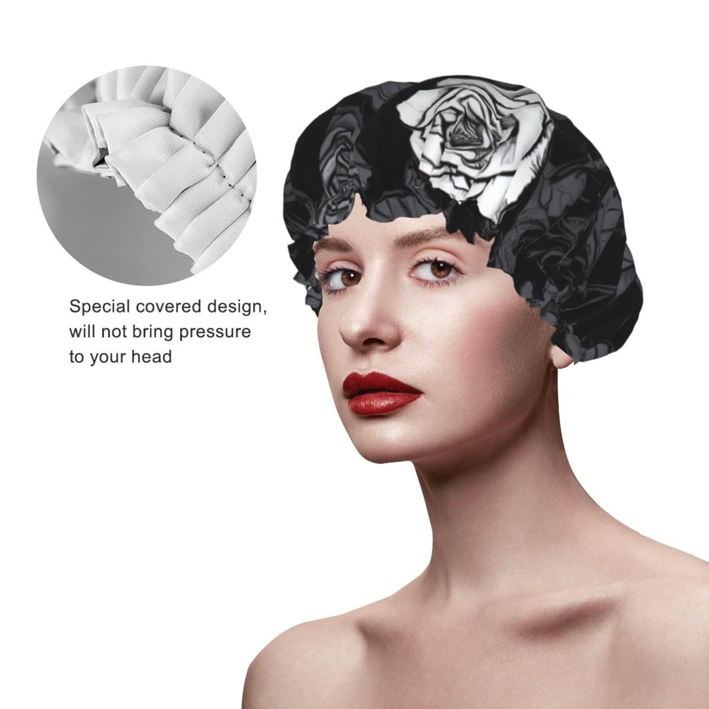 Rose gothic Shower Cap for Women Men Large Reusable Shower Bonnet Double-Layer Waterproof Bath Caps Elastic Band Hair Hat for All Hairstyles Beauty and Personal Care BWLHJKE