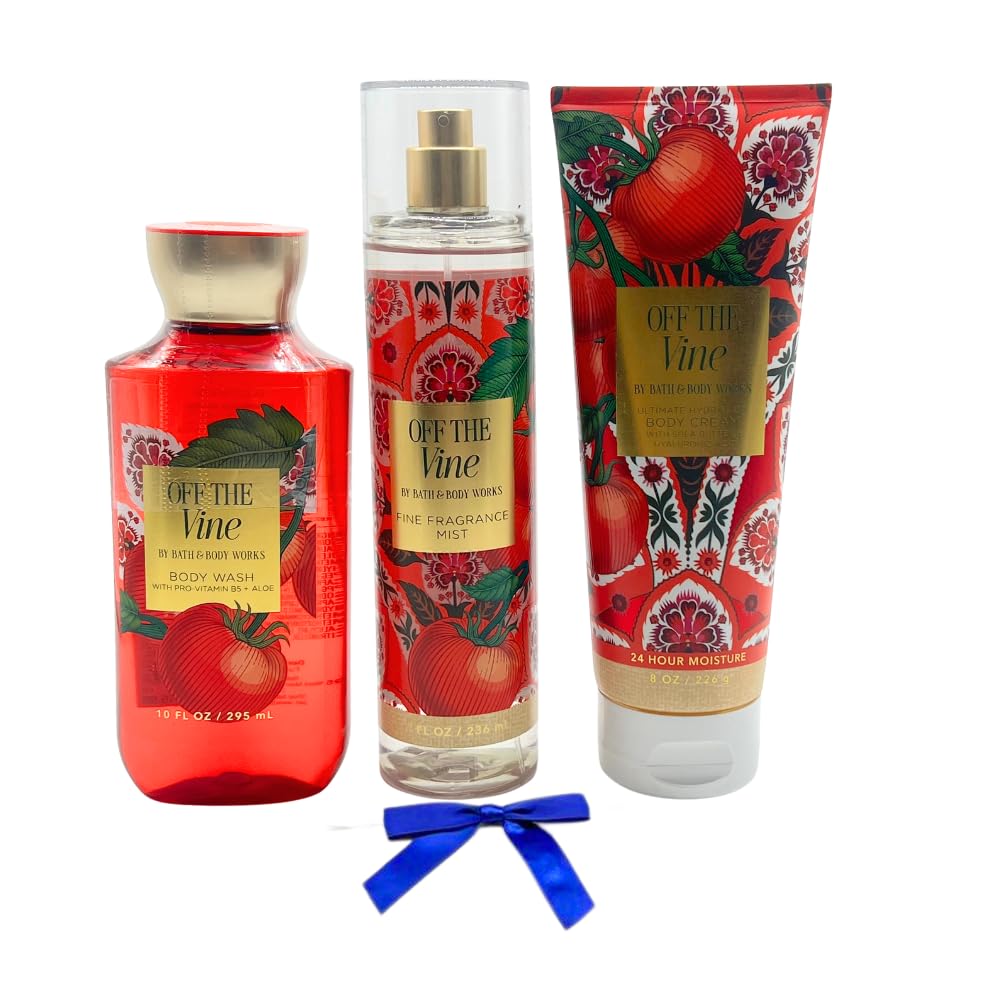 Bath & Body Works OFF THE VINE Fine Fragrance Mist, Body Cream & Body Wash - 3pc bundle Gift set with a Blue Bow for Holidays - Full Size Beauty and Personal Care Bath & Body Works