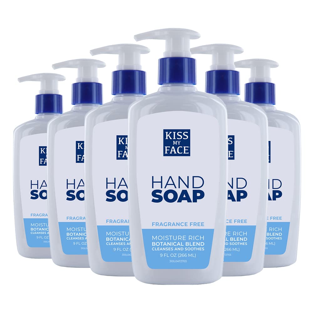 Kiss My Face Fragrance Free Liquid Hand Soap - Vegan and Cruelty Free Hand Wash Soap - 9 fl oz Bottle with Pump Dispenser (Fragrance Free, Pack of 6) Beauty & Personal Care Kiss My Face