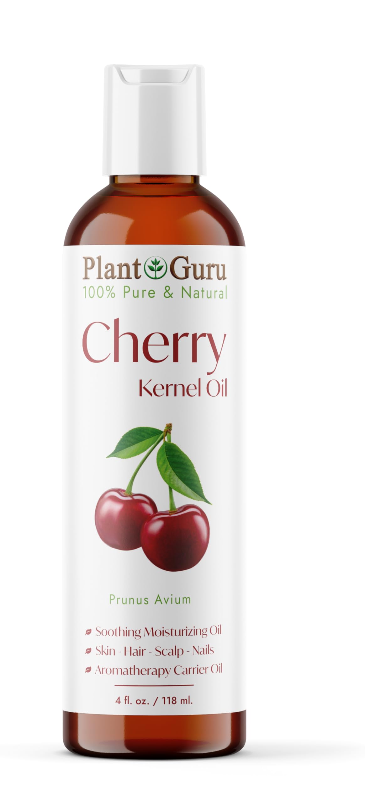 Plant Guru Cherry Kernel Oil 4 fl. oz. Cold Pressed 100% Pure & Natural Carrier - Skin, Face, Body & Hair Growth Moisturizer. Great for DIY Creams Beauty & Personal Care Plant Guru