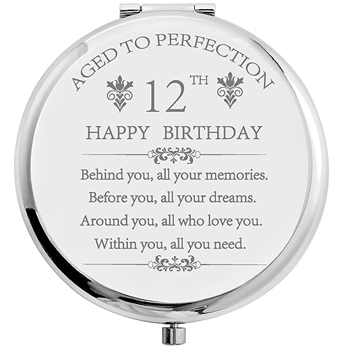 COFOZA 2011 12th Happy Birthday Gifts for Girl Daughter Stainless Steel Compact Pocket Travel Makeup Mirror Inspiration 12 Years Old Present Behind Beauty & Personal Care COFOZA
