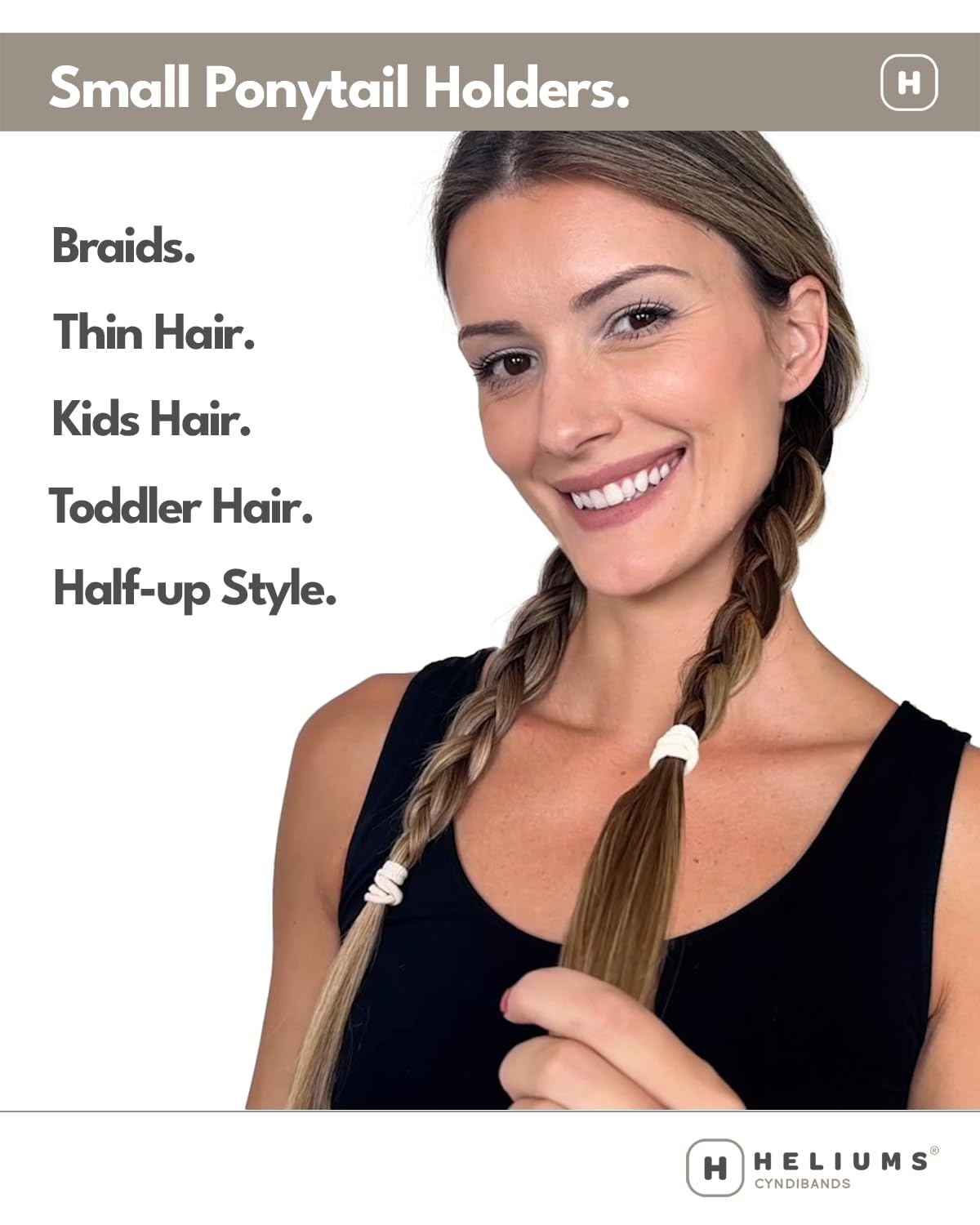 Heliums Small Soft Hair Ties - Brown - 1 Inch Mini Nylon Bands, No Damage Ponytail Holders for Kids, Braids, and Thin Hair - 30 Count Beauty and Personal Care Heliums