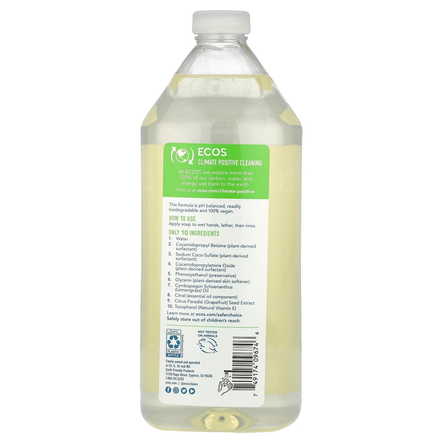 Hand Soap Refill; Lemongrass Beauty & Personal Care Earth Friendly Products