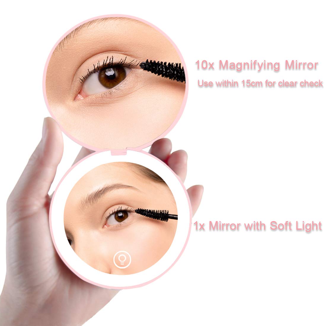 Milishow Compact Mirror with LED Light,1x/10x Magnifying Rechargeable Mirror,3.5in, Dimmable Travel Mirror for Purse,Pocket,Handheld 2-Sided Makeup Beauty & Personal Care Milishow