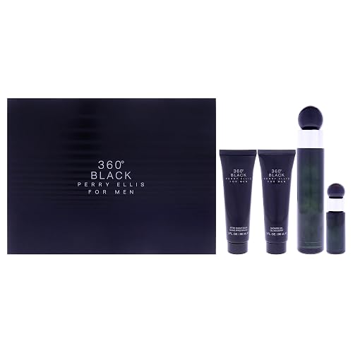 360 Black by Perry Ellis for Men - 4 Pc Gift Set 3.4oz EDT Spray, 0.25oz EDT Spray (Mini), 3oz Aftershave Balm, 3oz Shower Gel Beauty & Personal Care Perry Ellis