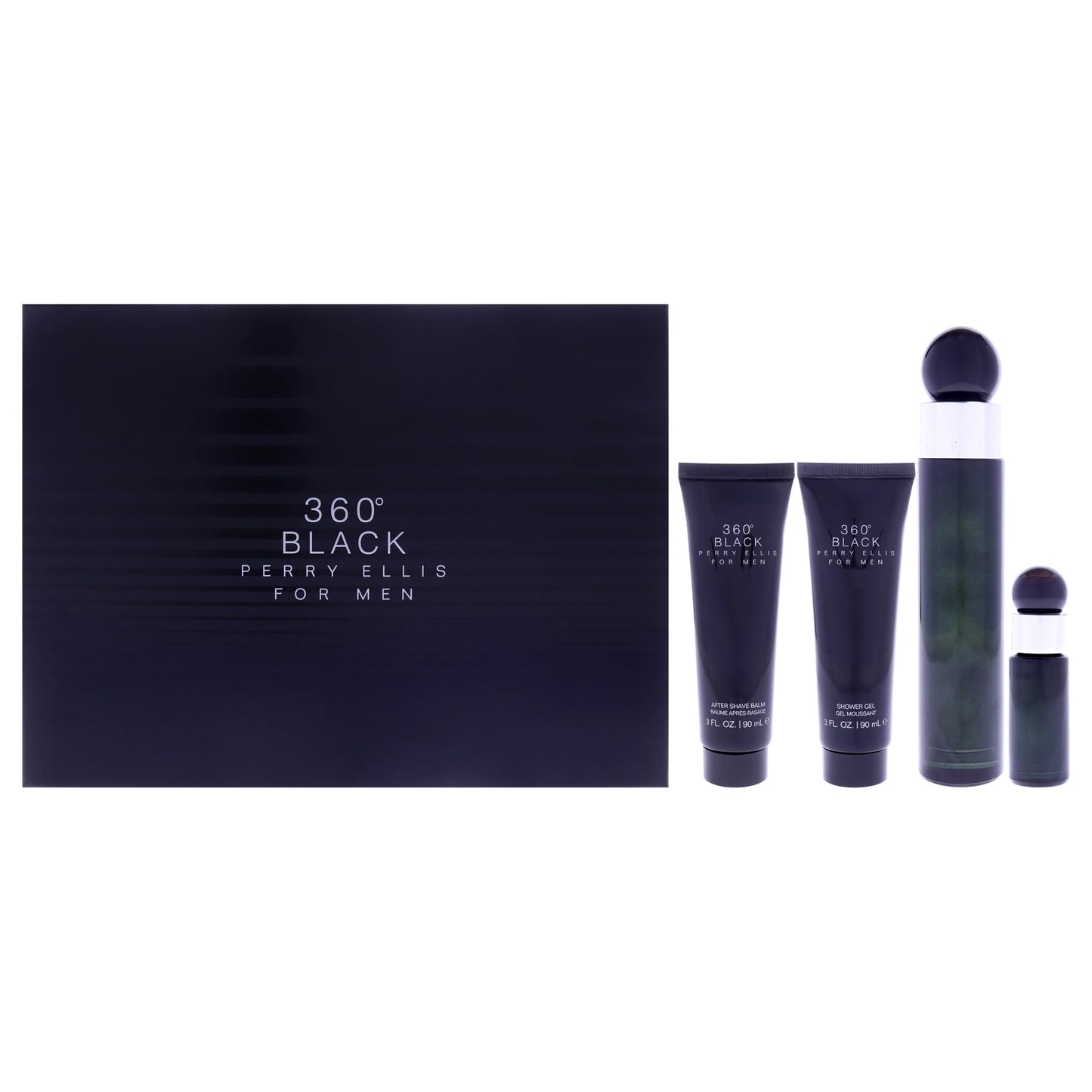 360 Black by Perry Ellis for Men - 4 Pc Gift Set 3.4oz EDT Spray, 0.25oz EDT Spray (Mini), 3oz Aftershave Balm, 3oz Shower Gel Beauty & Personal Care Perry Ellis
