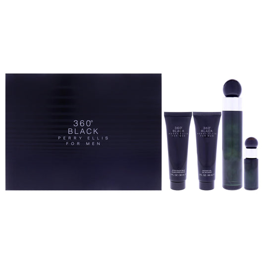 360 Black by Perry Ellis for Men - 4 Pc Gift Set 3.4oz EDT Spray, 0.25oz EDT Spray (Mini), 3oz Aftershave Balm, 3oz Shower Gel Beauty & Personal Care Perry Ellis