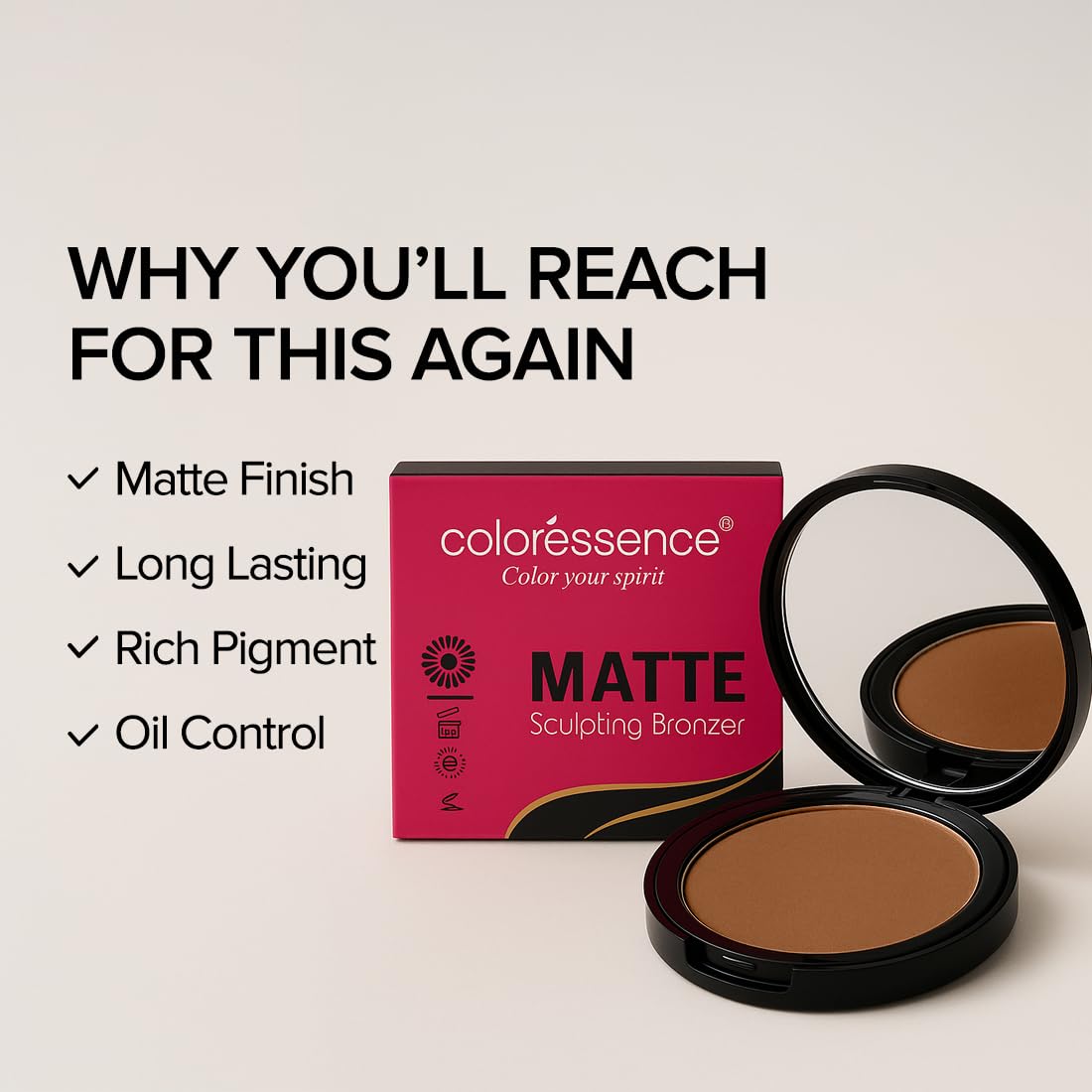 Coloressence Matte Bronzer Contour Powder, Brown, 10gm | Long Lasting | Matte Finish | Oil Control | Rich Pigment | For All Indian Skin Tones Beauty & Personal Care Coloressence