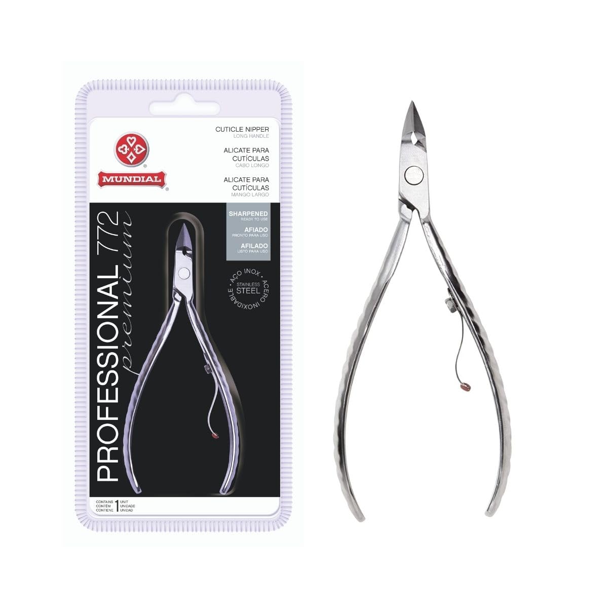 Professional Cuticle Nipper Mundial 772 PR - Brazilian Manicure Quality Long Handle Stainless Steel Trimmer Cutter for Fingernails and Toenails Beauty & Personal Care Mundial