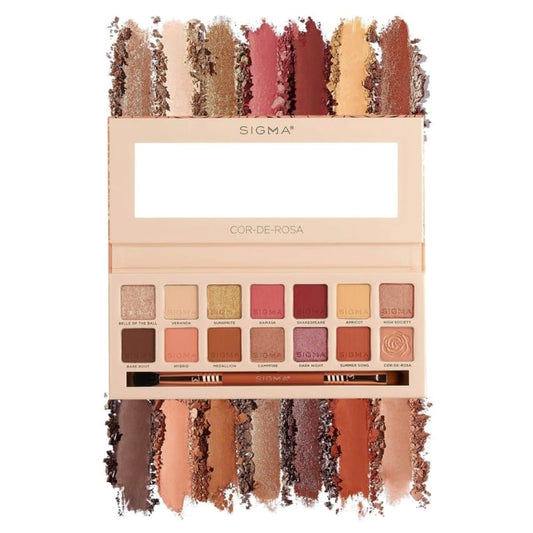 SIGMA BEAUTY Cor-De-Rosa Eyeshadow Palette, 14 Shades with Dual-Ended Brush
