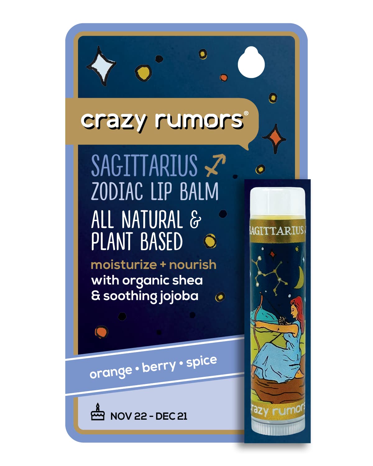 Crazy Rumors Sagittarius Zodiac All Natural, Plant Based Lip Balm to Moisturize and Nourish your Lips - Fire Blend (Sweet Orange, Fresh Berry Beauty and Personal Care Crazy Rumors