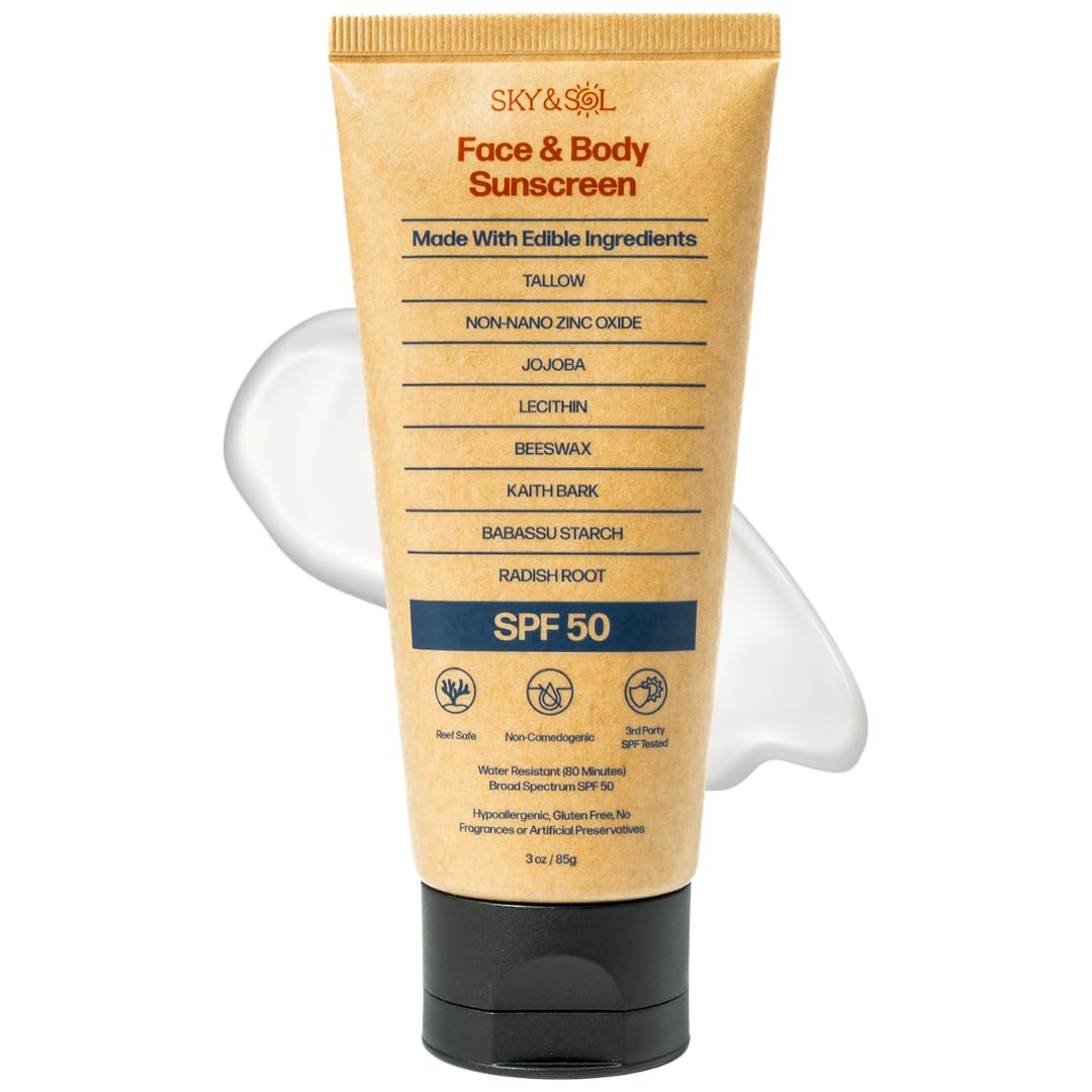 Sky and Sol Mineral Sunscreen SPF 50 | With Grass-Fed Tallow & Zinc Oxide | Non-Greasy Formula for Face & Body | Made Without Reef-Harming UV Filters Beauty and Personal Care Sky and Sol Default Title