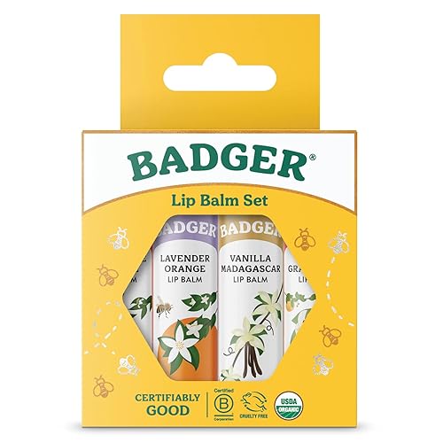 Badger Classic Organic Lip Balm Set - Yellow Box, Light Silky Long Lasting Lip Moisturizer Gift Set, All Natural Lip Balm Variety Pack Lip Set Beauty & Personal Care Badger