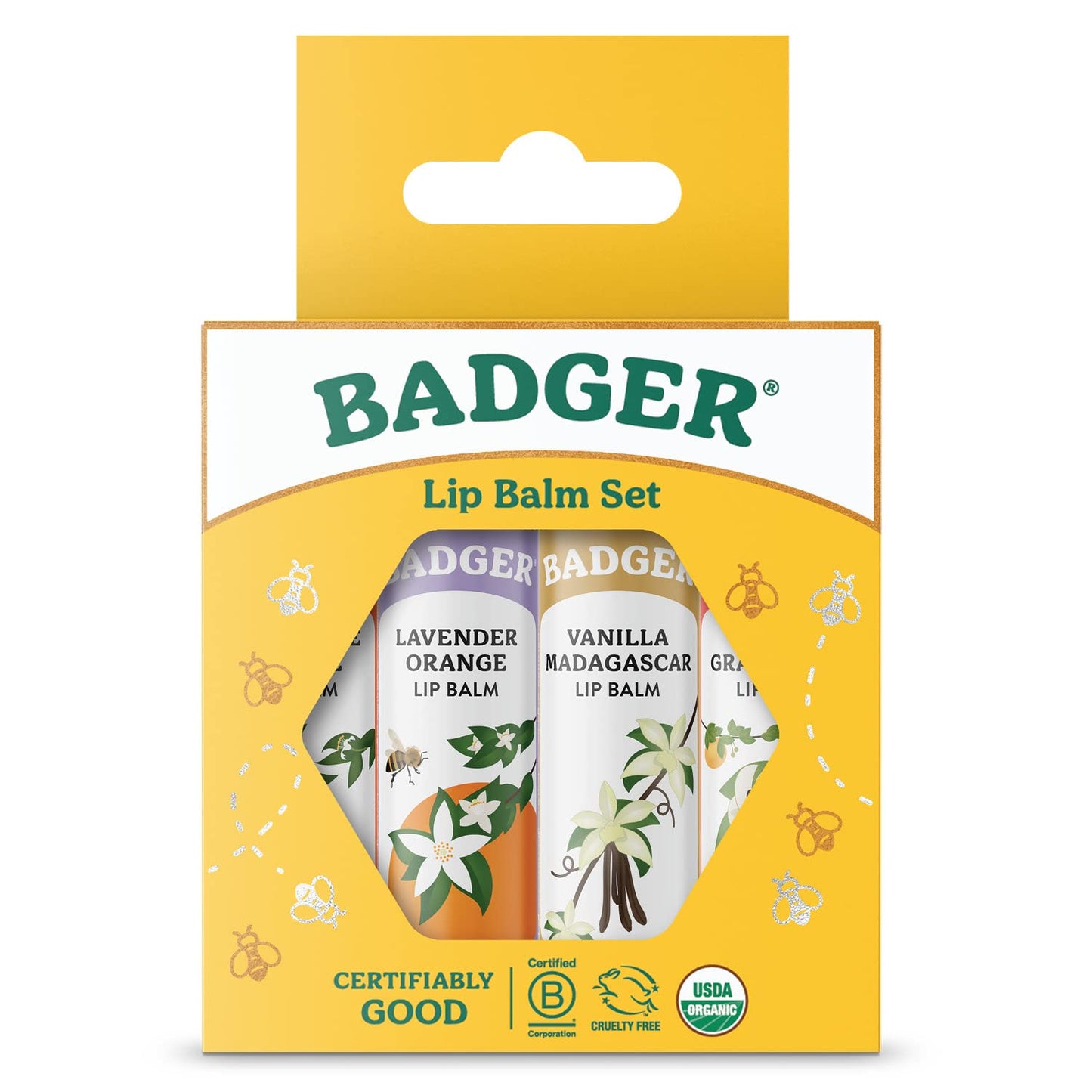 Badger Classic Organic Lip Balm Set - Yellow Box, Light Silky Long Lasting Lip Moisturizer Gift Set, All Natural Lip Balm Variety Pack Lip Set Beauty & Personal Care Badger