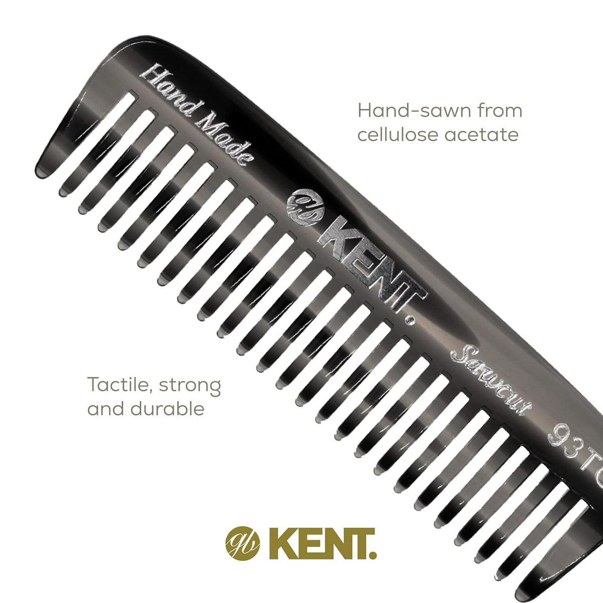 Kent 93T Black Graphite Beard Comb for Men - Wide Tooth Men's Comb, Ideal For Mustaches and Beards and Facial Hair, Small Pocket Sized Travel