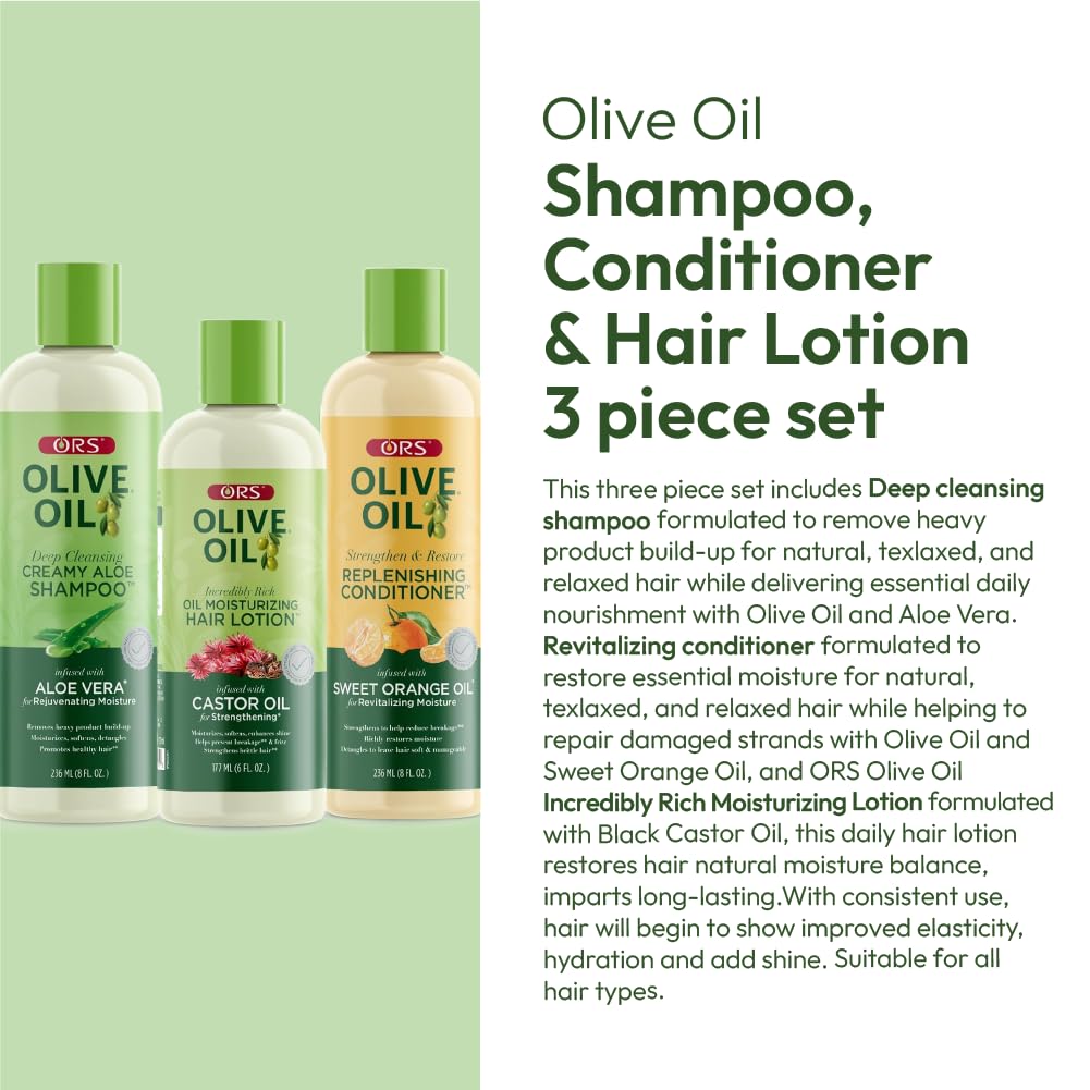 ORS Olive Oil Shampoo, Conditioner & Hair Lotion for Stronger and Healthier Hair 3 Piece Set Beauty & Personal Care ORS