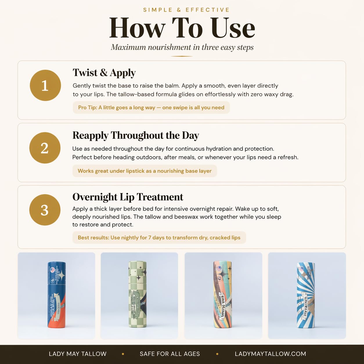 Lip Balm Stocking Stuffer - 5 Natural Flavors - Handcrafted with Beeswax & Jojoba Oil Beauty and Personal Care Lady May Tallow