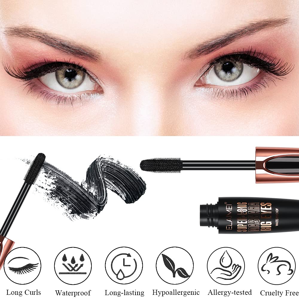 2 Pack Mascara Black Volume and Length, Natural Waterproof Smudge-Proof 4D Silk Fiber Lash Mascara Long-Lasting, Adds Length, Depth & Glamour Beauty & Personal Care SKINOSM