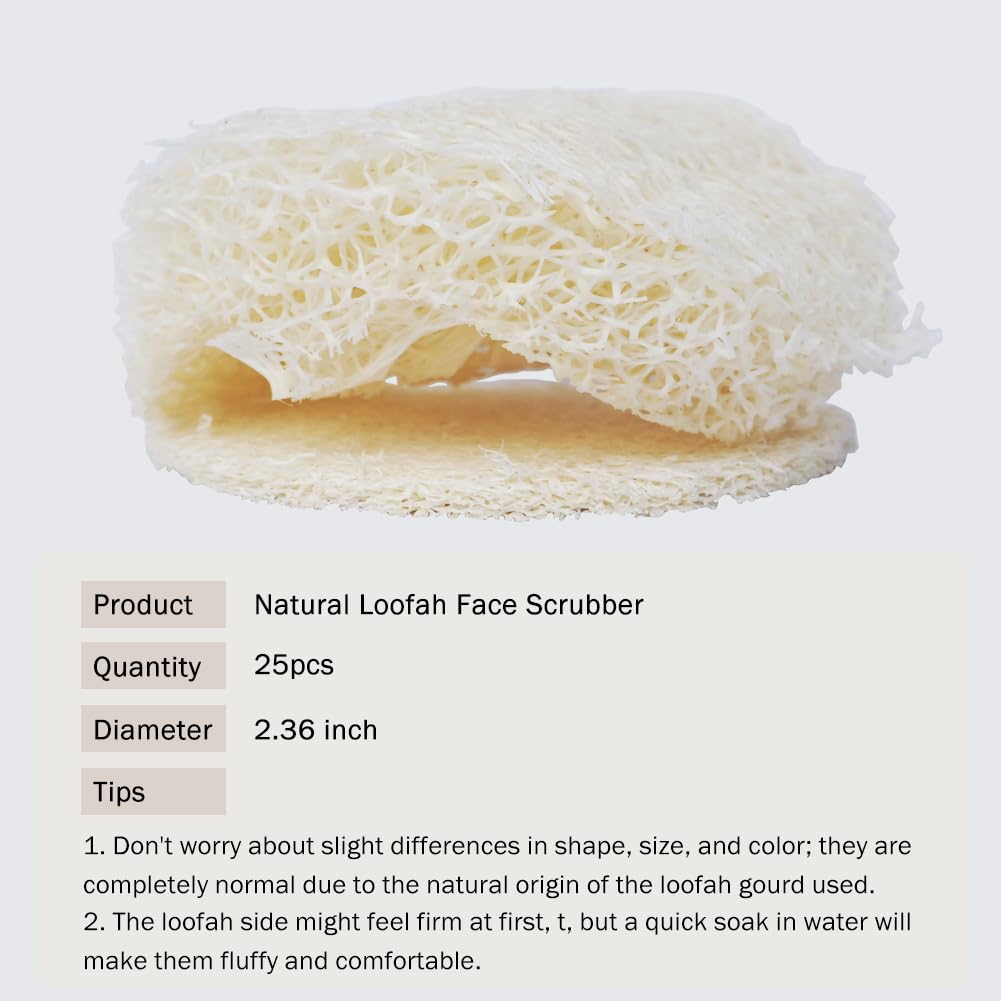 25-Pack Natural Loofah Exfoliating Face Pads - Gentle Facial Sponge & Scrubber for Daily Cleansing, Makeup & Dead Skin Removal - 100% Organic Beauty and Personal Care VeridianLife