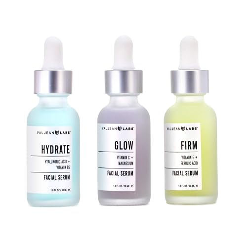 Valjean Labs Facial Serum, Combo Pack of Hydrate, Glow, and Firm | Supercharged, Targeted Skincare Ingredients | Paraben Free (1oz Bottles) Beauty & Personal Care VALJEAN LABS