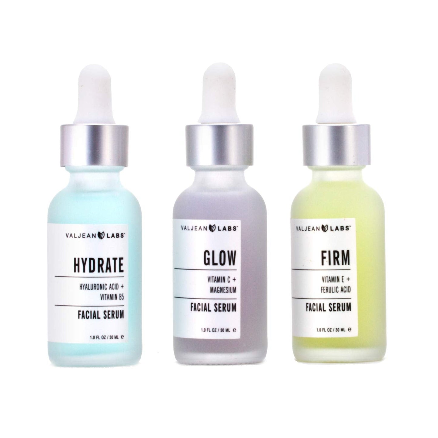 Valjean Labs Facial Serum, Combo Pack of Hydrate, Glow, and Firm | Supercharged, Targeted Skincare Ingredients | Paraben Free (1oz Bottles) Beauty & Personal Care VALJEAN LABS